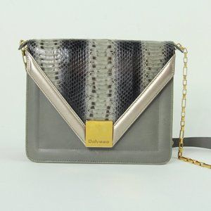 Dalysse Leather and Snakeskin Gray with Gold Bag